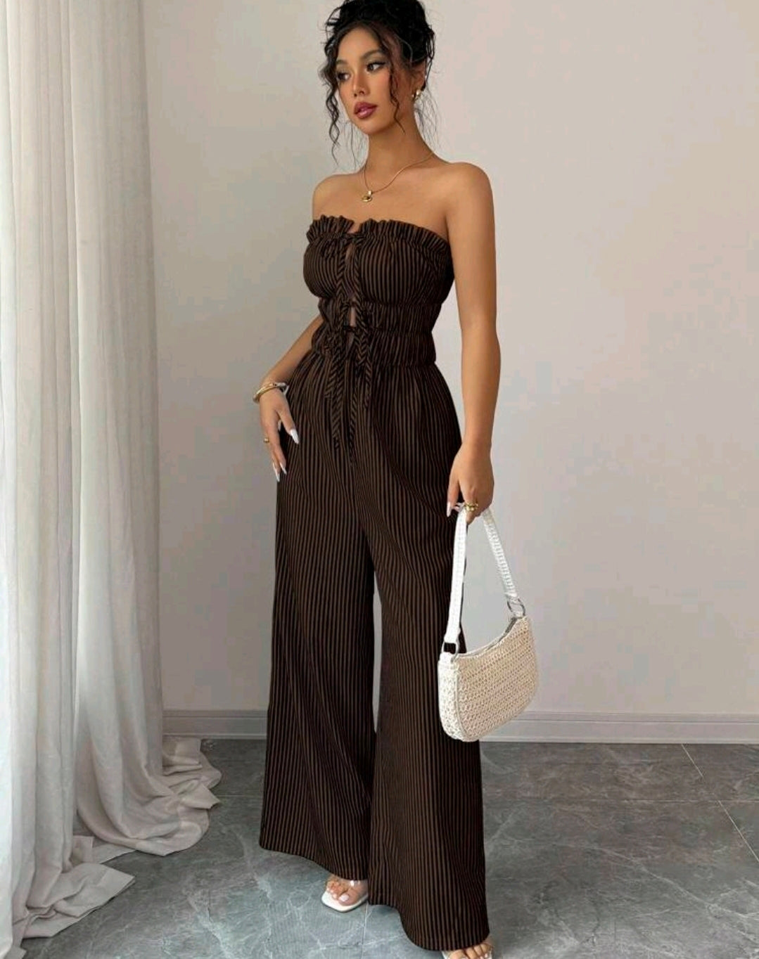 Elena Striped Strapless Wide Leg Jumpsuit Summer Mensa