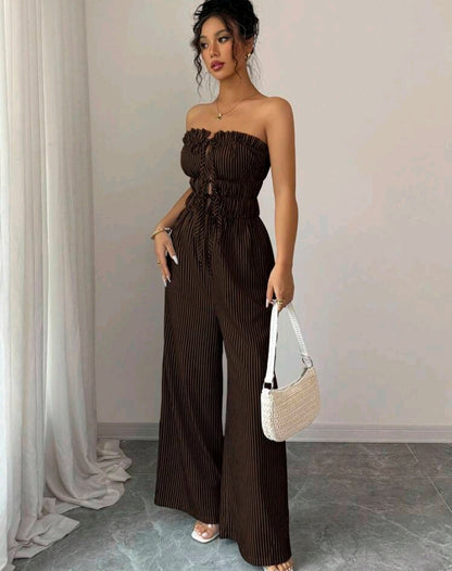 Elena Striped Strapless Wide Leg Jumpsuit Summer Mensa