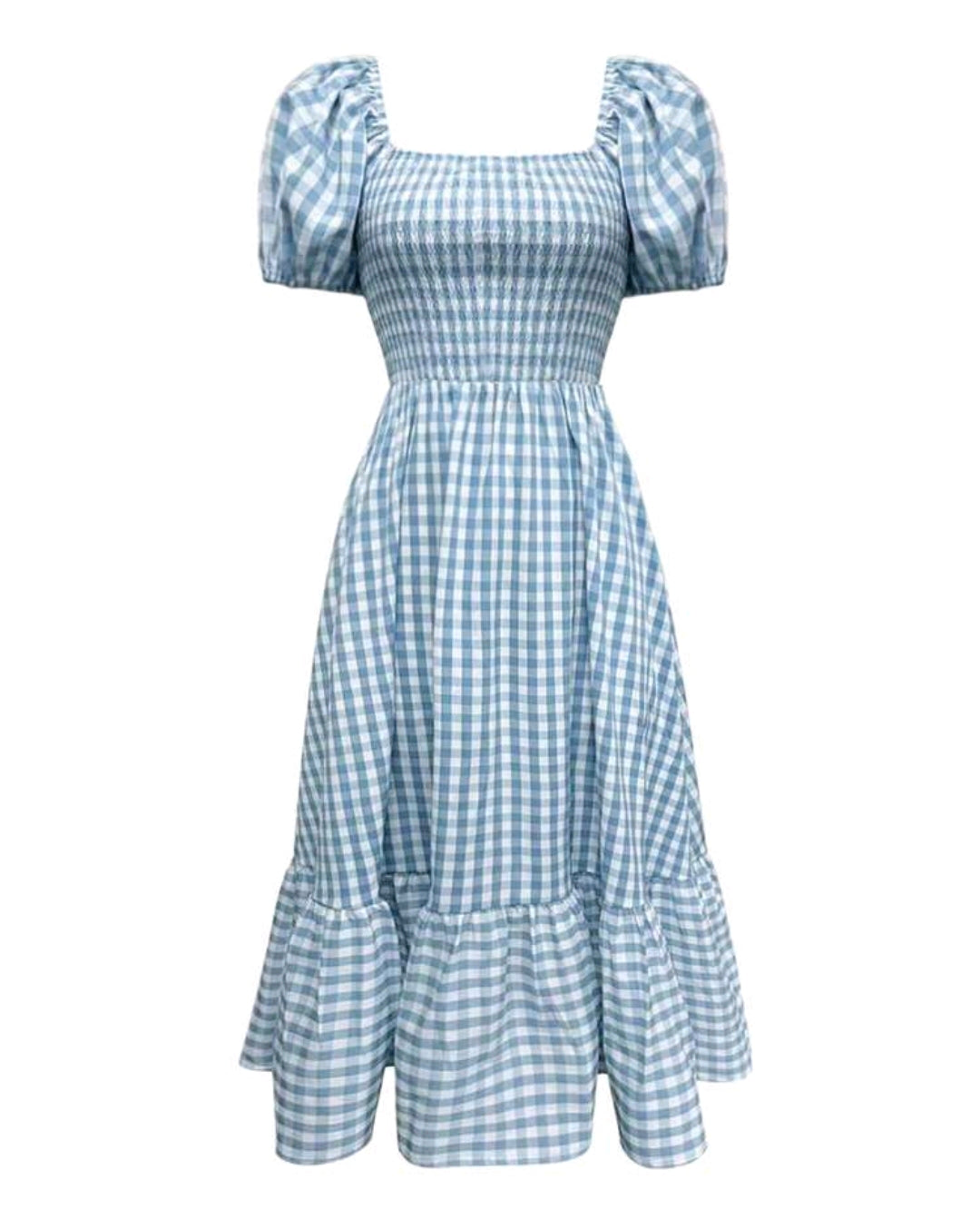 Mia Gingham Smocked Square Neck Tiered Maxi Dress Summer Mensa