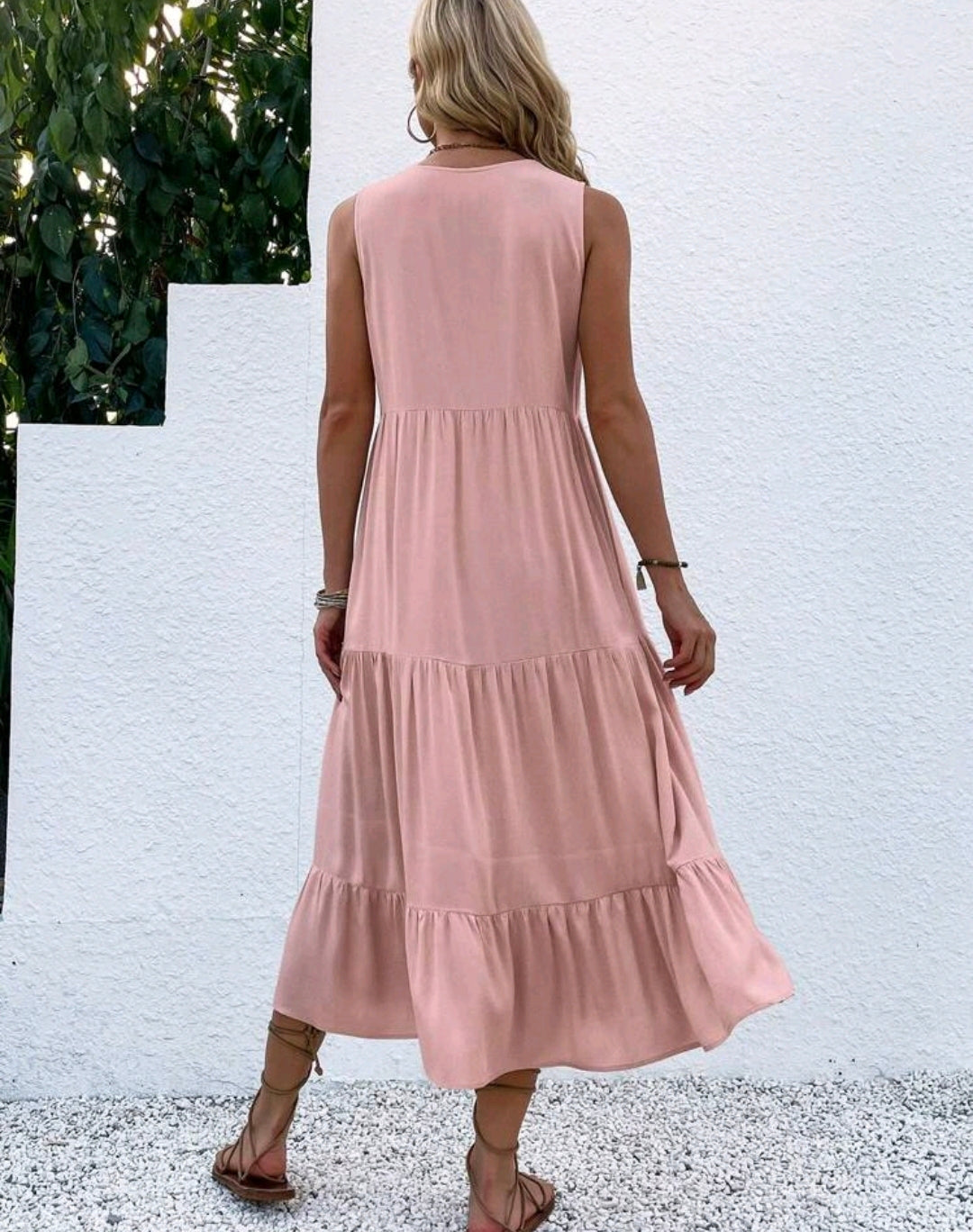 Luna Smocked V-Neck Tiered Ruffle Midi Dress Summer Mensa