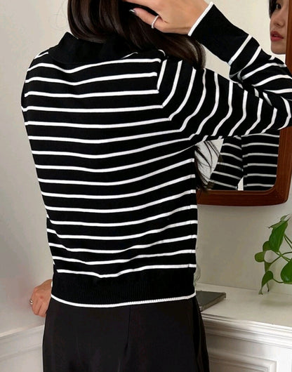 Striped Knit Polo Sweater Mensa