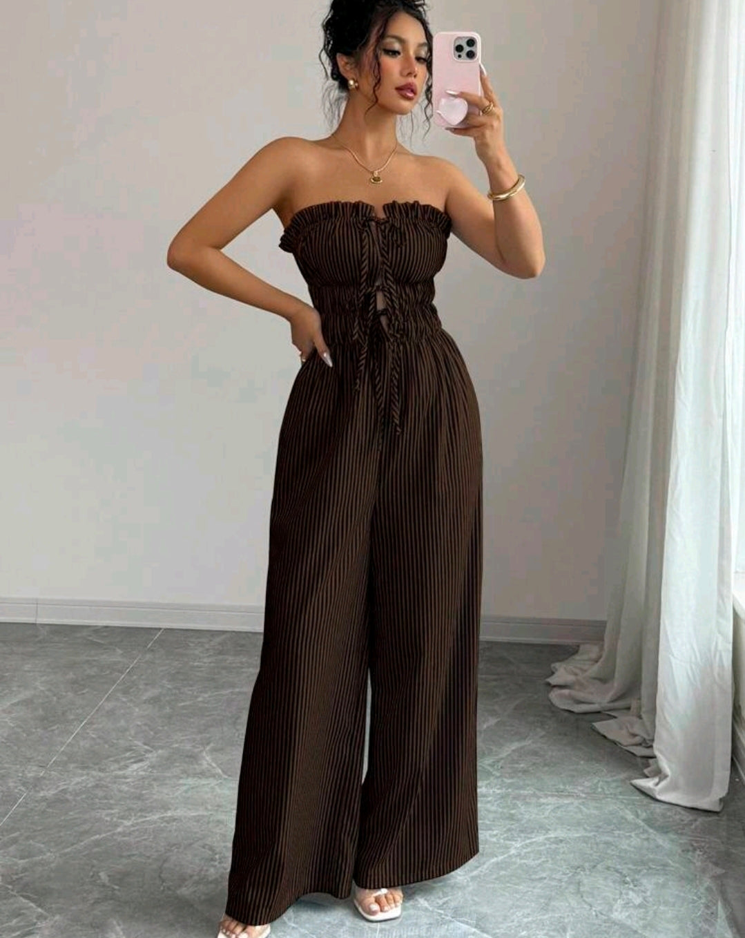 Elena Striped Strapless Wide Leg Jumpsuit Summer Mensa