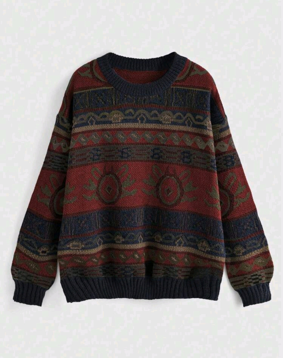 Aria Geometric Crewneck Oversized Knit Sweater Fall Mensa