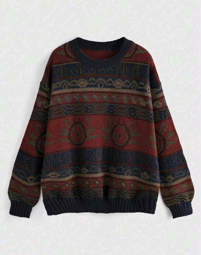 Aria Geometric Crewneck Oversized Knit Sweater Fall Mensa
