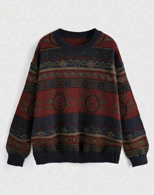 Aria Geometric Crewneck Oversized Knit Sweater Fall Mensa