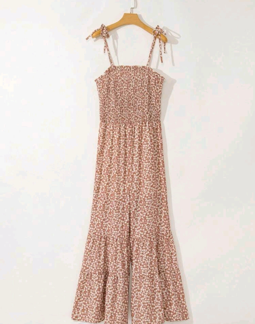 Mia Pink Floral Smocked Wide Leg Jumpsuit Summer Mensa