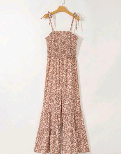Mia Pink Floral Smocked Wide Leg Jumpsuit Summer Mensa