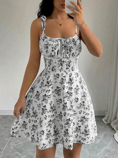 Mia White Floral Tie Strap Smocked Mini Dress Summer Mensa