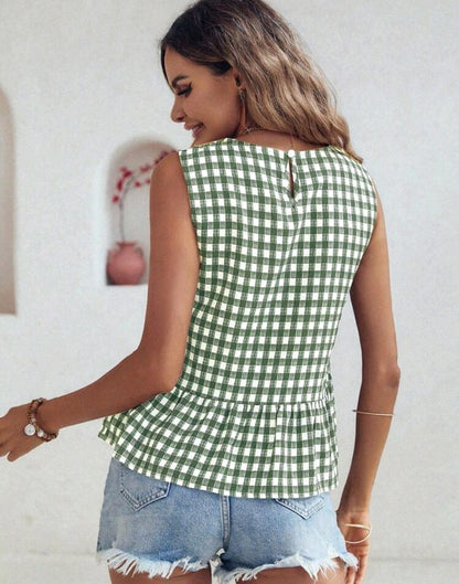 Gingham Peplum Top Mensa