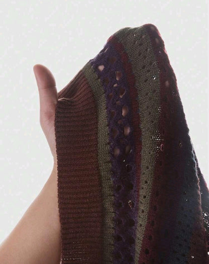 Open Knit Striped Crop Cardigan Mensa
