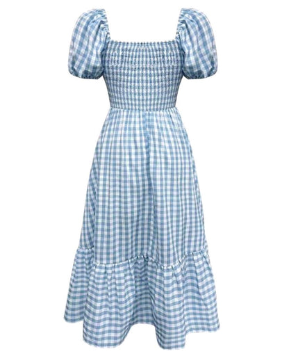 Mia Gingham Smocked Square Neck Tiered Maxi Dress Summer Mensa