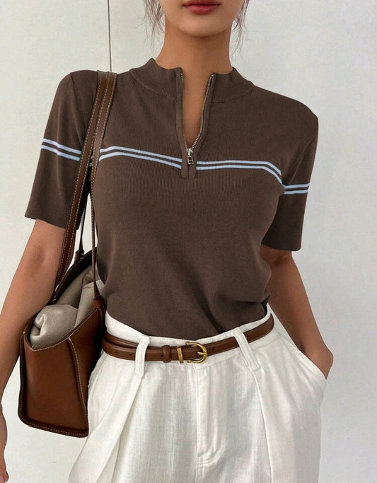 Mira Mock Neck Half Zip Knit Top Mensa