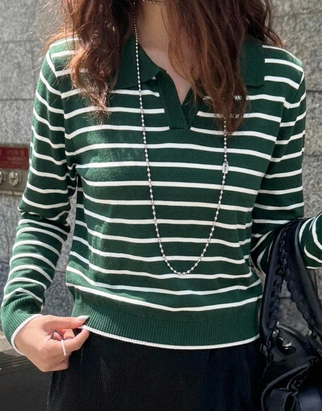 Striped Knit Polo Sweater Mensa