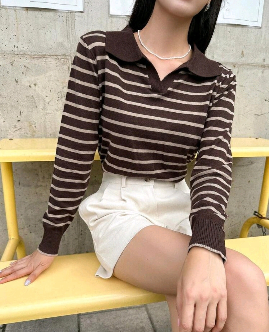 Striped Knit Polo Sweater Mensa