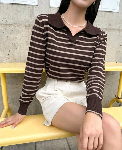 Striped Knit Polo Sweater Mensa