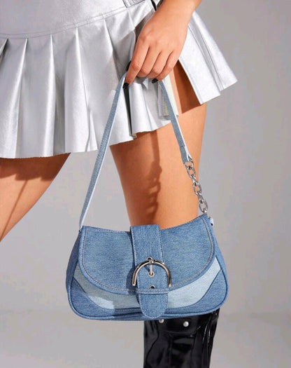 Elena Two Tone Denim Flap Shoulder Bag Mensa