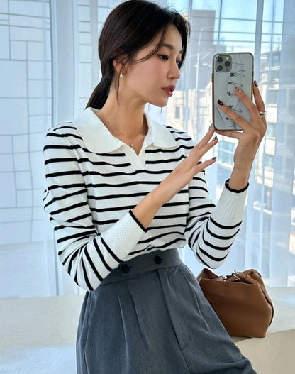 Striped Knit Polo Sweater Mensa