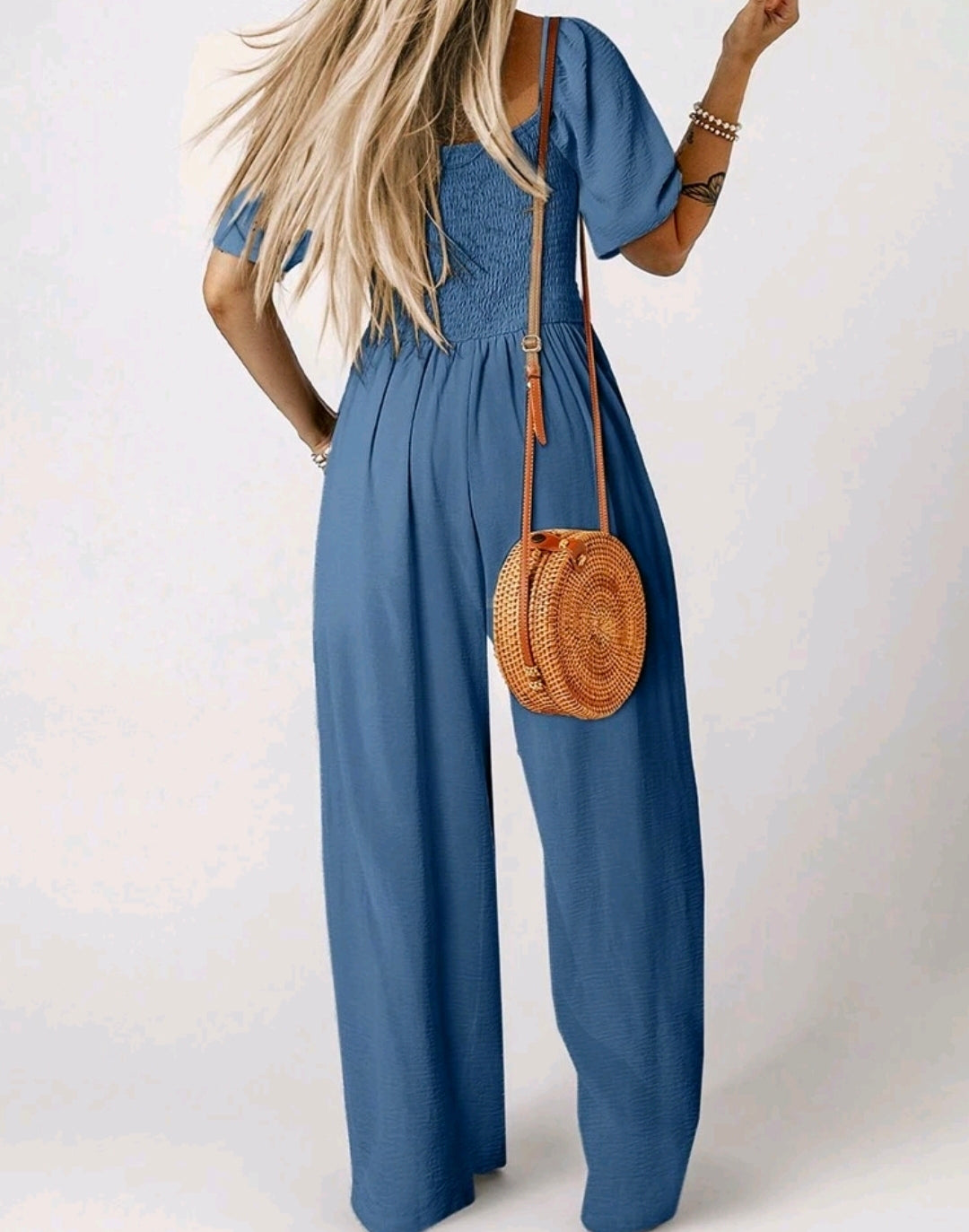 Isabella Square Neck Smocked Wide Leg Jumpsuit Summer Mensa