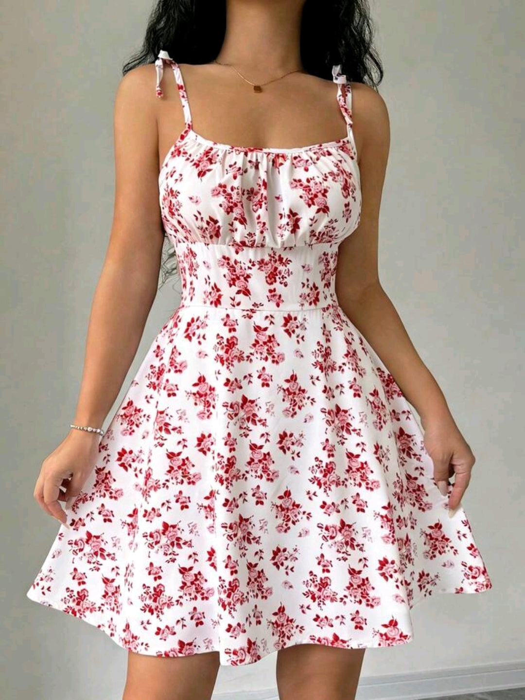 Mia White Floral Tie Strap Smocked Mini Dress Summer Mensa