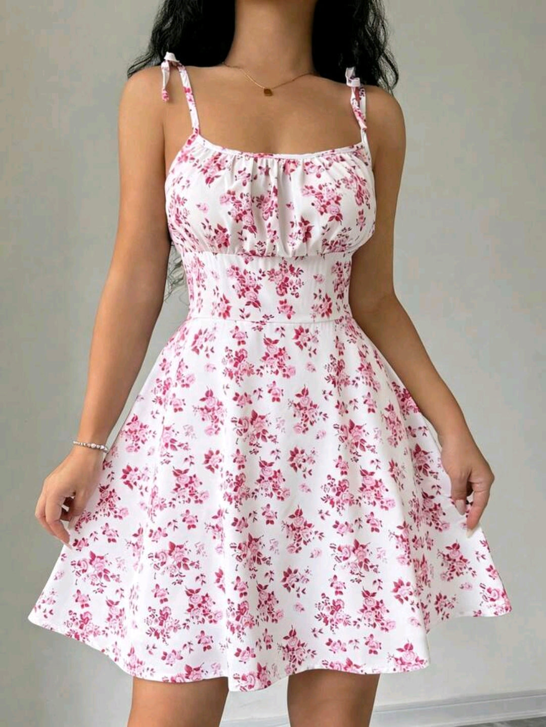 Mia White Floral Tie Strap Smocked Mini Dress Summer Mensa