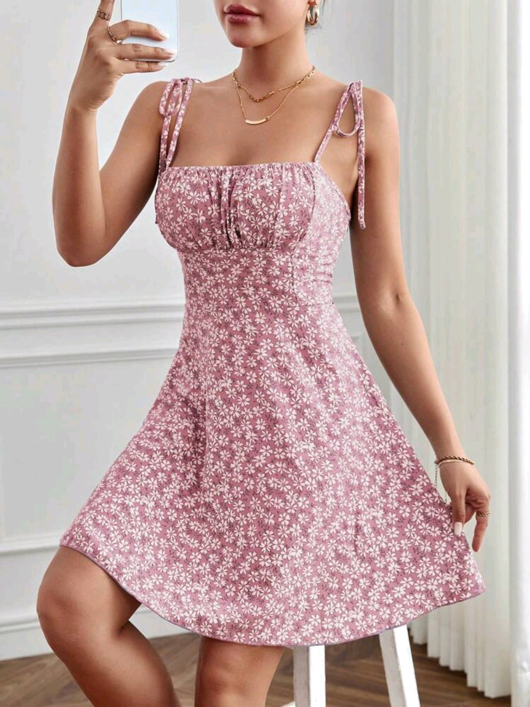 Nora Floral Tie Strap Smocked Mini Dress Summer Mensa