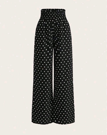 Polka Dot Smocked Wide Leg Pants Summer Mensa