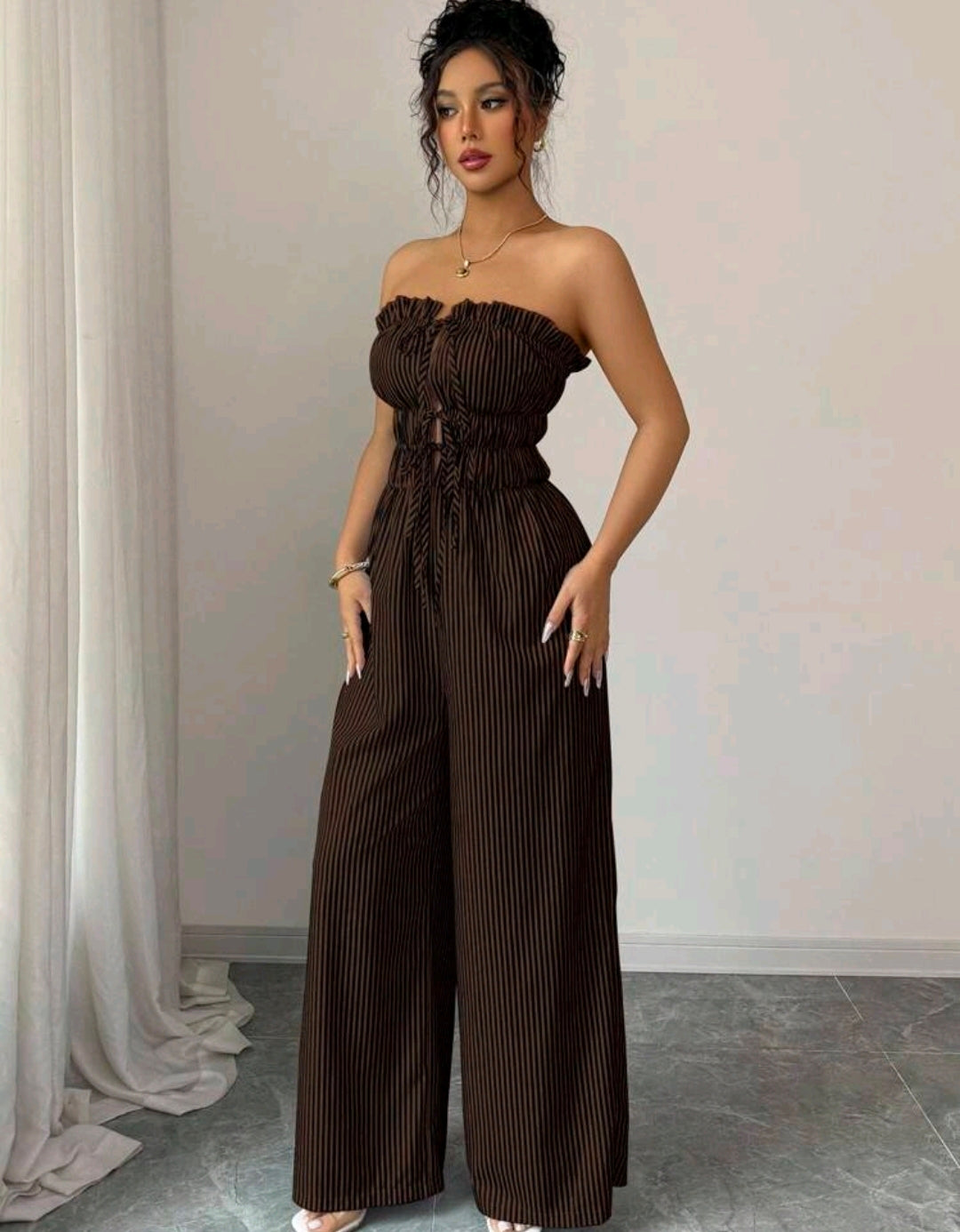 Elena Striped Strapless Wide Leg Jumpsuit Summer Mensa