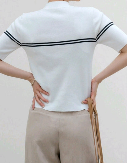 Mira Mock Neck Half Zip Knit Top Mensa