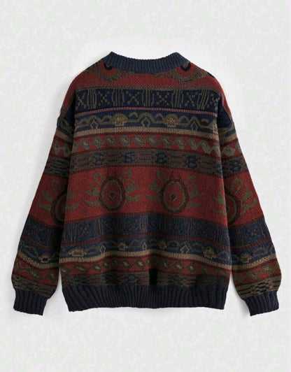 Aria Geometric Crewneck Oversized Knit Sweater Fall Mensa