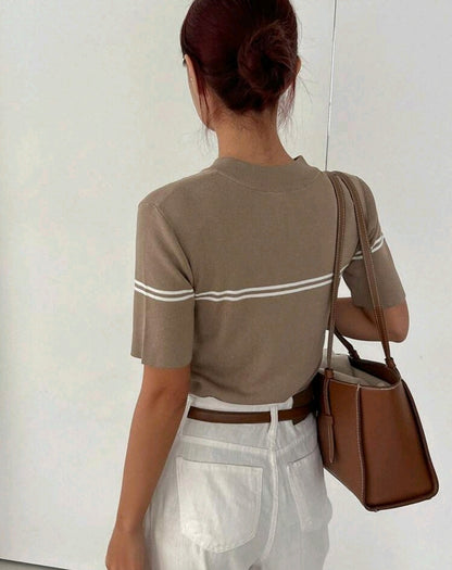Mira Mock Neck Half Zip Knit Top Mensa