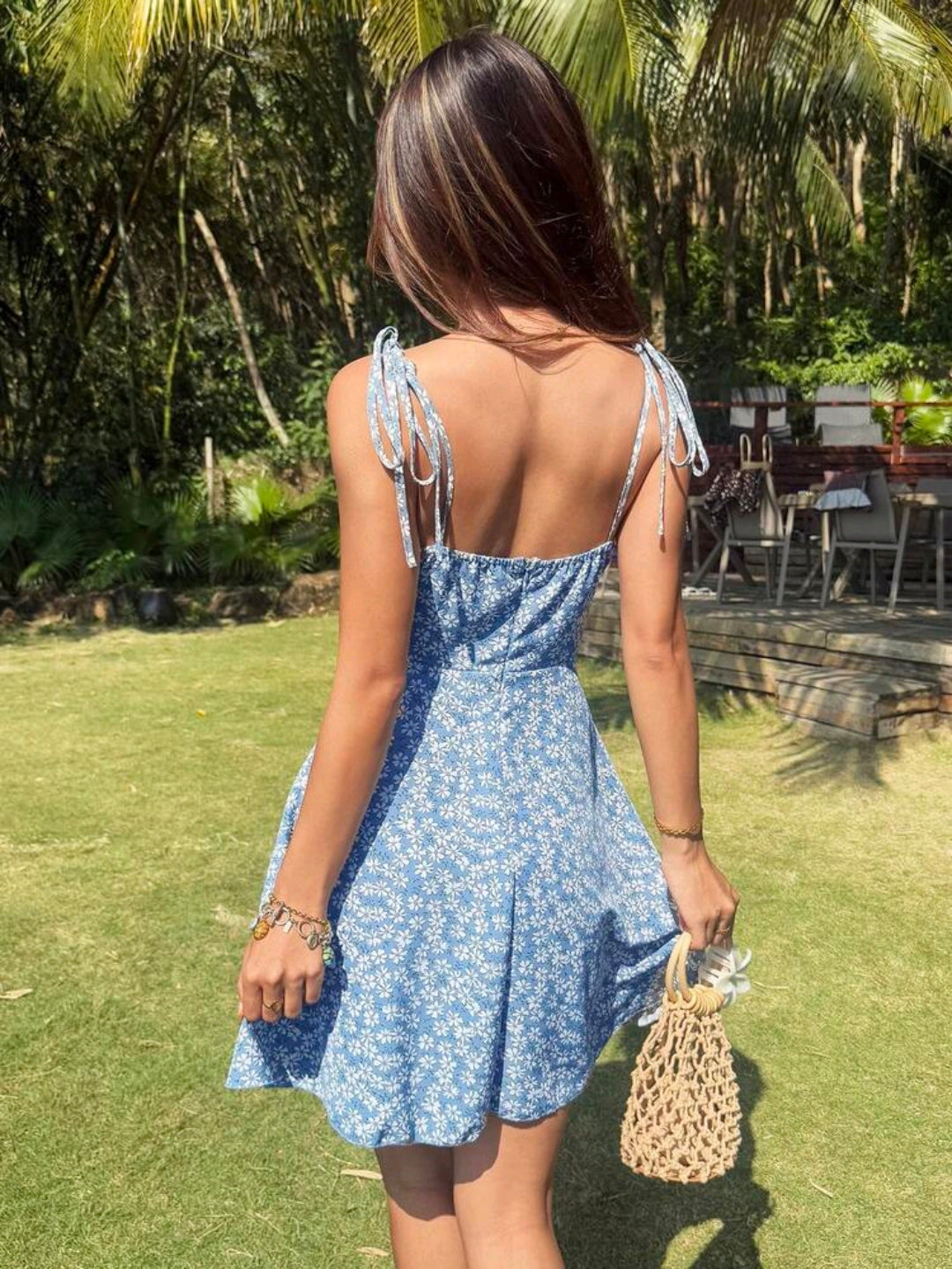 Nora Floral Tie Strap Smocked Mini Dress Summer Mensa