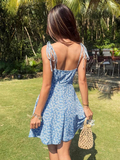 Nora Floral Tie Strap Smocked Mini Dress Summer Mensa