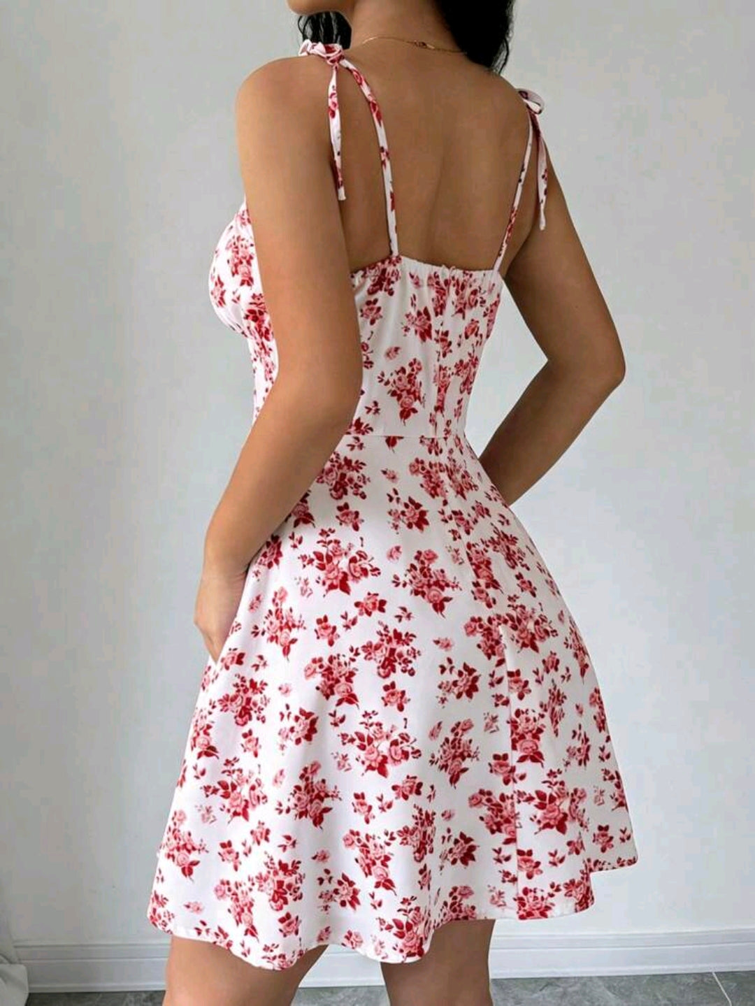 Mia White Floral Tie Strap Smocked Mini Dress Summer Mensa