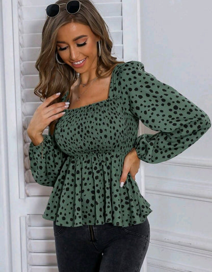 Emma Polka Dot Square Neck Peplum Top Summer Mensa