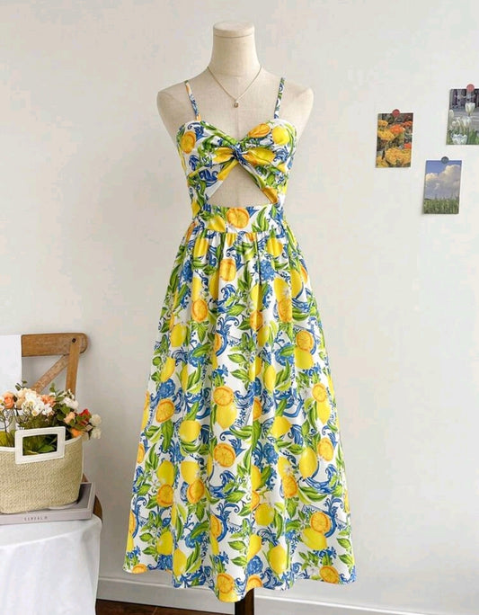 Amalfi Lemon Twist Midi Dress Mensa