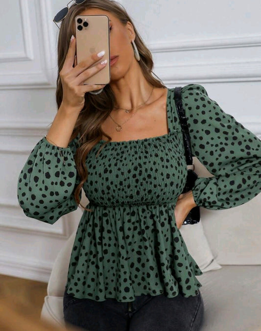 Emma Polka Dot Square Neck Peplum Top Summer Mensa