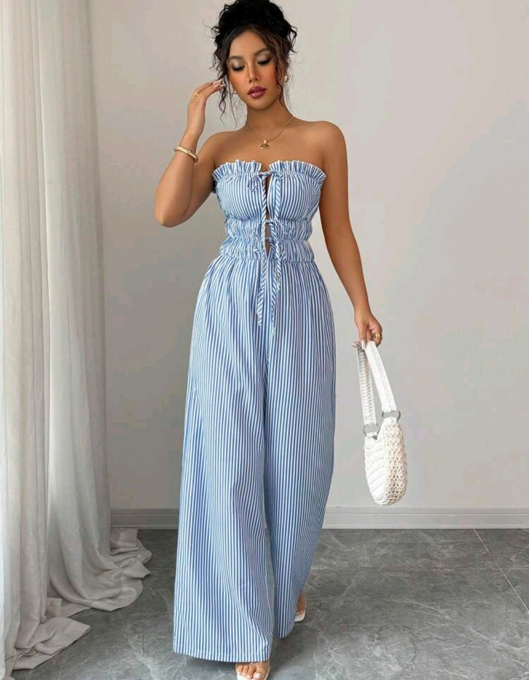Isabella Striped Strapless Wide Leg Jumpsuit Summer Mensa
