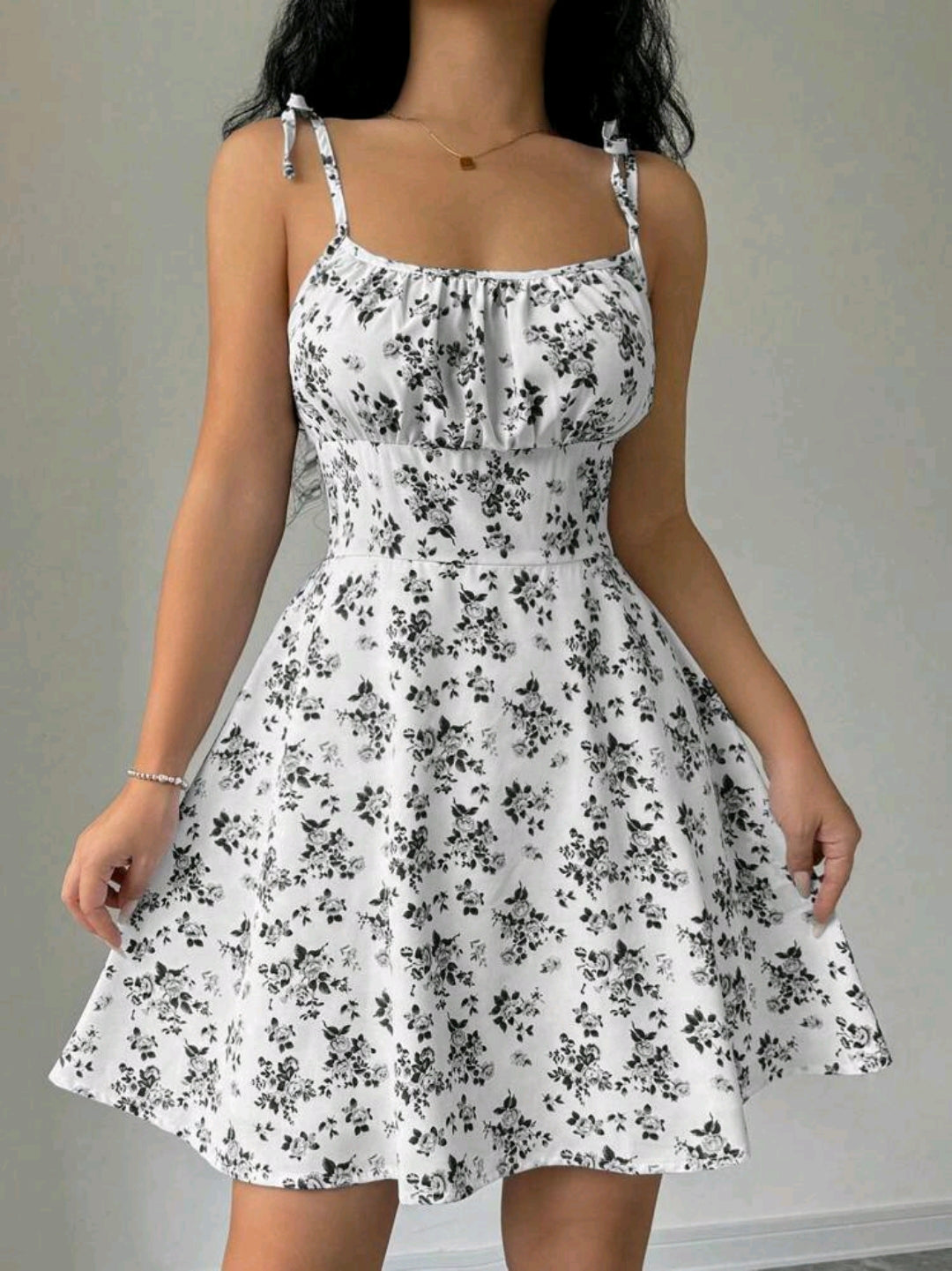 Mia White Floral Tie Strap Smocked Mini Dress Summer Mensa