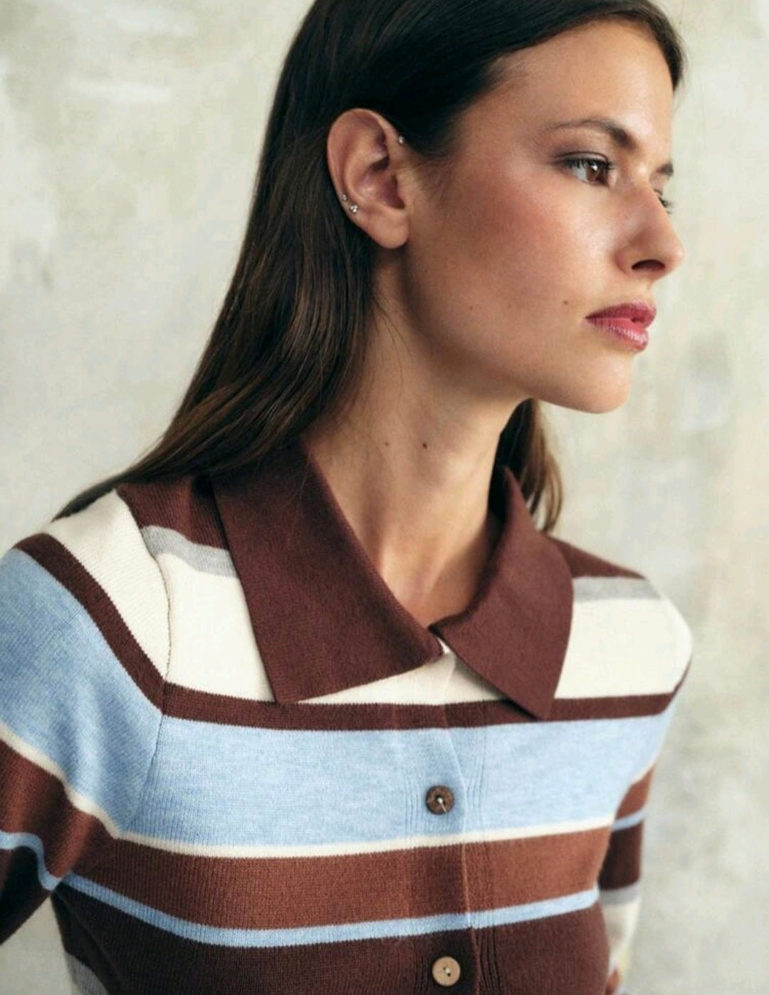 Striped Polo Knit Cardigan Mensa