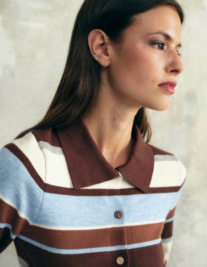 Striped Polo Knit Cardigan Mensa