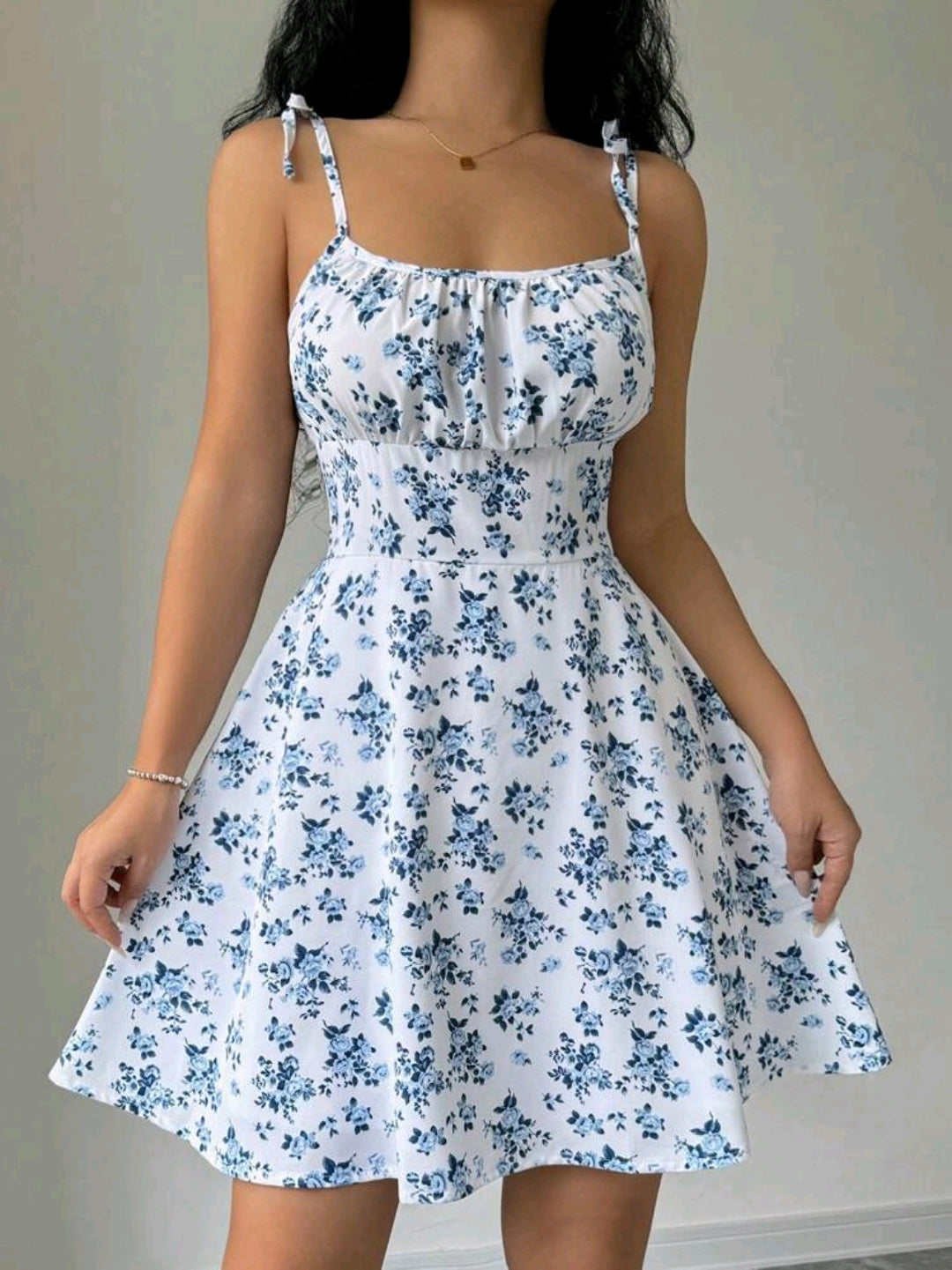Mia White Floral Tie Strap Smocked Mini Dress Summer Mensa