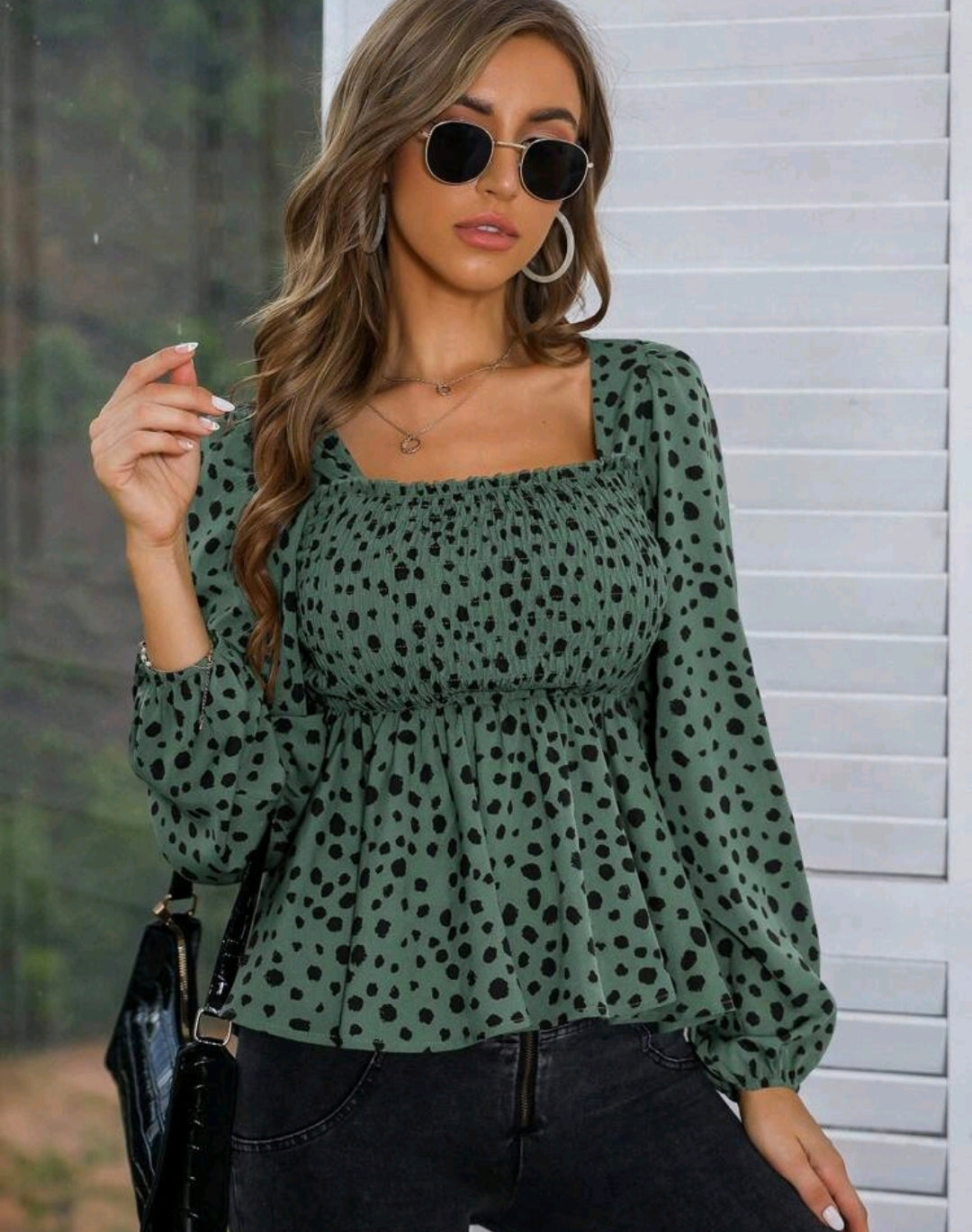 Emma Polka Dot Square Neck Peplum Top Summer Mensa