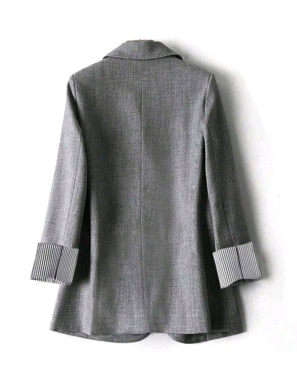 Nora Grey Single Button Blazer Striped Cuff Work Mensa