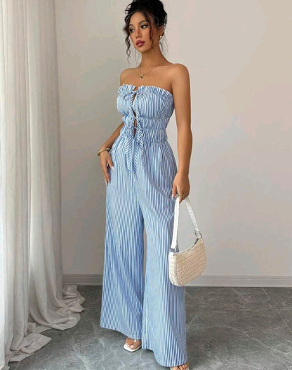 Isabella Striped Strapless Wide Leg Jumpsuit Summer Mensa