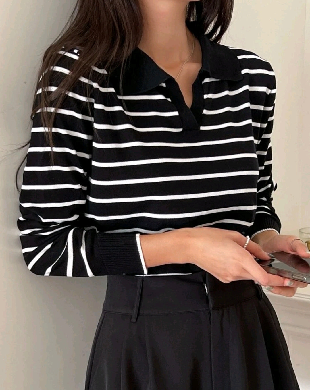 Striped Knit Polo Sweater Mensa
