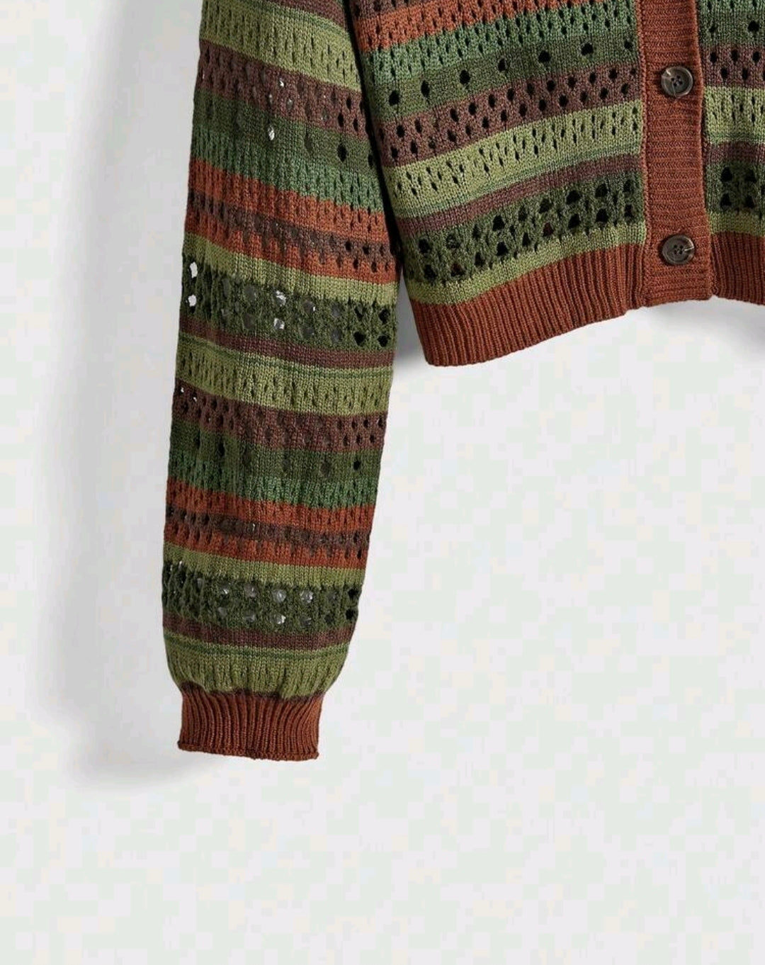 Open Knit Striped Crop Cardigan Mensa