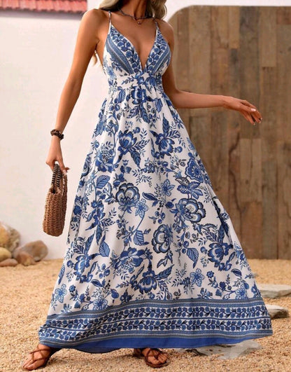 Nora Floral Spaghetti Strap V-Neck Maxi Dress Mensa