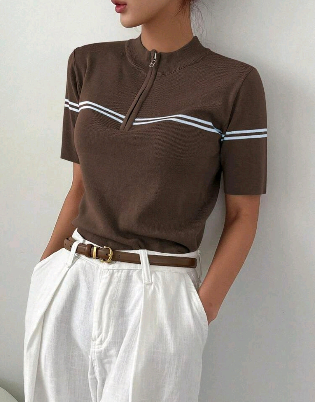 Mira Mock Neck Half Zip Knit Top Mensa