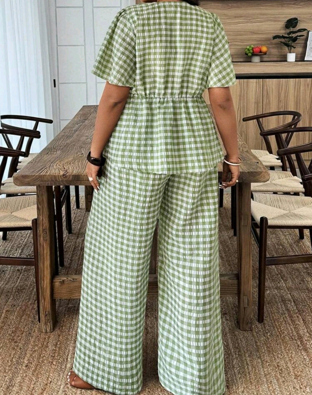 Ava Gingham Peplum Wide Leg Pants Set Summer Mensa