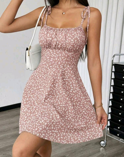 Zoe Floral Tie Strap Smocked Mini Dress Summer Mensa